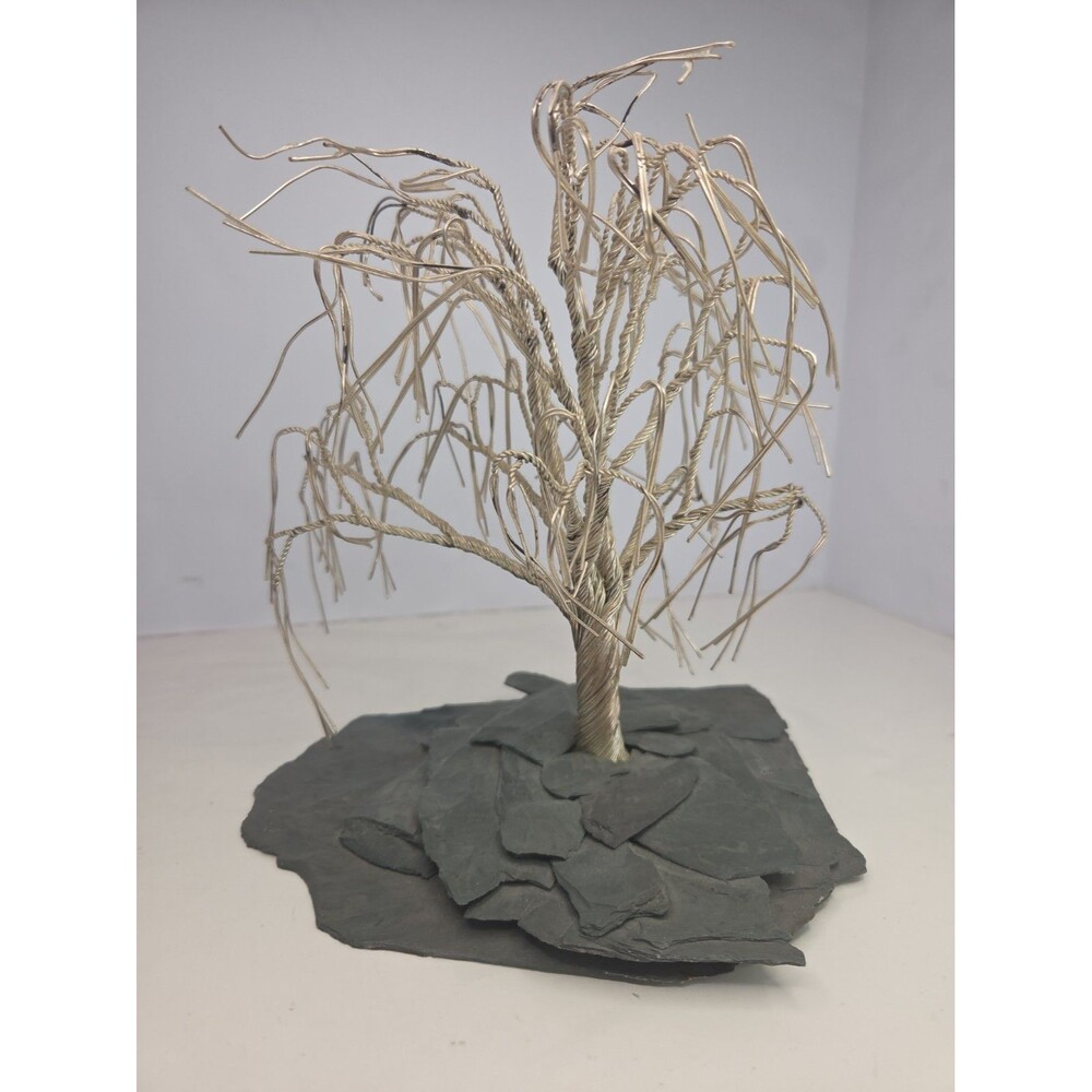 Randy Adams Signed Hand-Twisted Metal Wire Tree Sculpture Weeping Willow